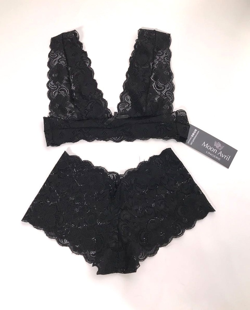 COORDINADO NEGRO BRALETTE Y CACHETERO ENCAJE