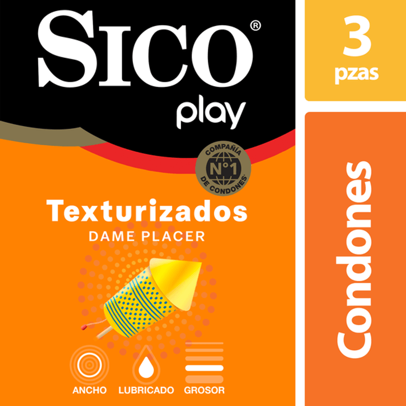 CONDONES SICO TEXTURIZADOS DAME PLACER 3 PZAS.