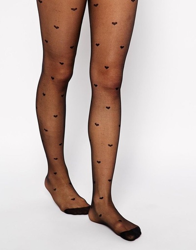 [1116B] PANTY-MEDIAS LISAS CORAZONES NEGRAS UNITALLA