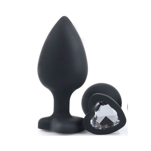 [RY047NC] PLUG ANAL SILICONA GEMA CORAZON NEGRO