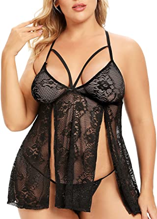 [LEN0158] BABY DOLL TRANSPARENTE SEXY NEGRO ABERTURAS